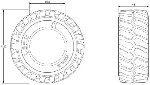 Vista 7 de LESU Neumáticos de rueda de goma 110MM Diámetro 45MM Altura para 1/15 RC Loader DIY Modelo de coche