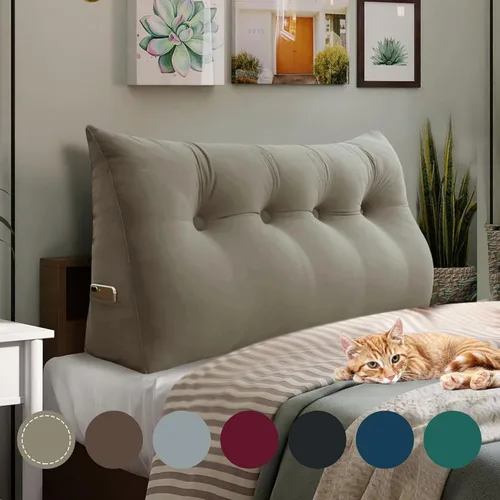 Vista 57 de Almohada de cuña doble gruesa de 8 libras para cabecero de dormitorio universitario, almohada de cuña de terciopelo con respaldo triangular