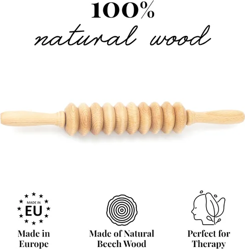 Vista 4 de Tuuli Accesorios - Rodillo de masaje de madera de disco, rodillo corporal multifuncional para celulitis, tensión muscular y apoyo a la salud