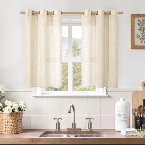 Vista 191 de LAMIT Cortinas de lino marrón caramelo para sala de estar, 84 pulgadas, de lino sintético, texturizado, filtrante de luz, paneles de privacidad