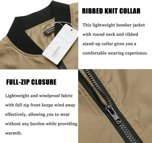 Vista 4 de COOFANDY Men Bomber Jackets Lightweight Windbreaker Jacket Casual Softshell Flight Fashion Winter Fall Coat with Pocket