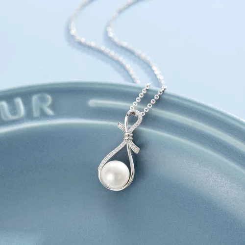 Vista 3 de FANCIME Pearl Necklace 9-10mm Genuine Freshwater Pearl in Sterling Silver Infinity Necklaces June Birthstone Pearl Gifts Fine Jewelry for Women