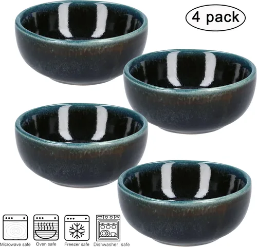 Vista 2 de Plato de cerámica para salsa de soja pequeños, 3 pulgadas, juego de 4 (negro n.º 2)