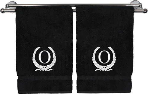 Vista 110 de Toalla de mano con monograma, regalo personalizado, 16 x 30 pulgadas, letra blanca bordada con diseño de corona en toalla negra, extra absorbente