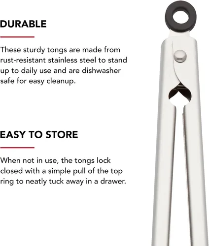 Vista 4 de KitchenAid Juego de 2 pinzas de acero inoxidable con bordes festoneados, fácil bloqueo, aptas para lavavajillas, duraderas y versátiles de 7