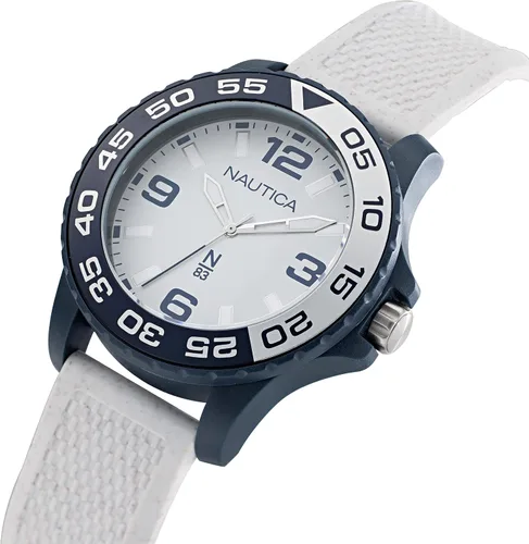Vista 2 de Nautica N83 NAPFWS301 Finn World - Reloj con correa de fibra sintética de trigo blanco para hombre, azulblancoblanco