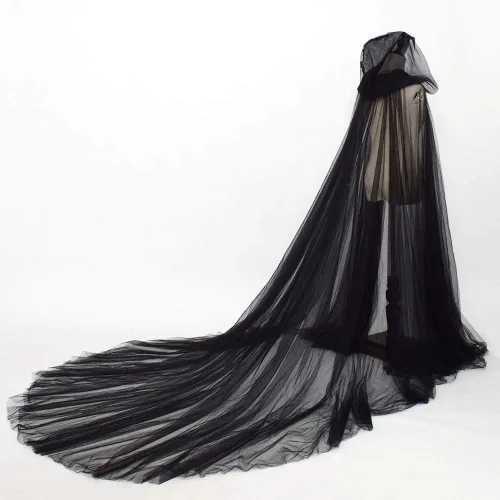 Vista 5 de Capa de tul con capucha para mujer, vestido de novia con cola larga