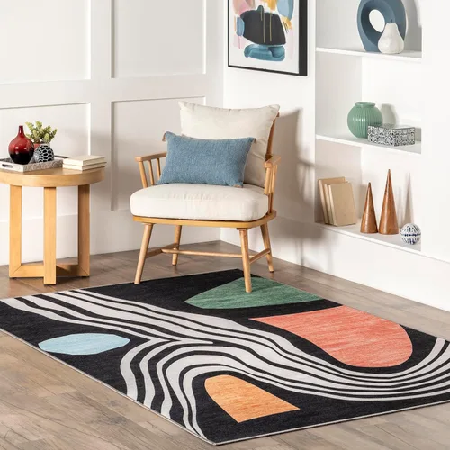 Vista 7 de nuLOOM SpinClean - Alfombra de área lavable a máquina y resistente a las manchas de perfil bajo para sala de estar, dormitorio y comedor, multicolor