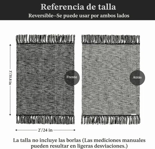 Vista 2 de Collive Alfombra de Baño Negra, 2' x 3' Tejida a Mano Lavable Alfombras Pequeñas de Cocina, Alfombra de Entrada Reversible de Algodón Alfombra