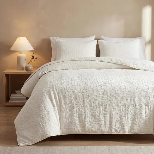 Vista 9 de HiEnd Accents Porto Matelassé - Juego de edredón de 3 piezas con fundas de almohada, tamaño Queen, algodón gris carbón texturizado, moderno