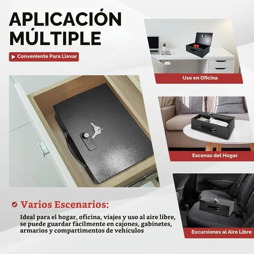Vista 7 de YIYITOOLS - Caja de seguridad impermeable ignífuga, llave y combinación de doble cerradura