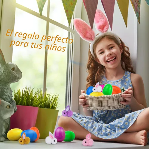 Vista 7 de Paquete de 36 rellenos de huevos de Pascua con peluche de conejo de Pascua, huevos de Pascua con juguetes en el interior, mini animales de peluche