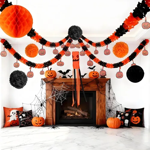 Vista 5 de 3 unids 10ft Precioso Halloween calabaza cadena de papel guirnalda decoración Prop forma OH