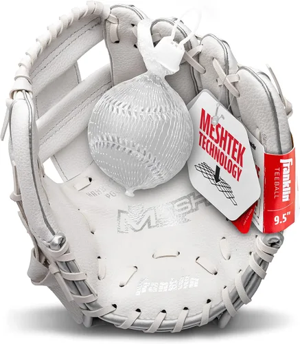 Vista 8 de Franklin Sports - Juego de guante de béisbol para niños + juegos de pelota de espuma - Guantes de teeball Meshtek para niños + bebés - Lanzamiento