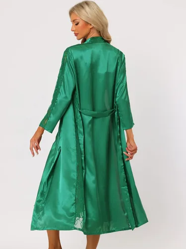 Vista 3 de cheibear Conjunto de camisón de satén para mujer, para dama de honor, boda, novia, encaje de manga larga