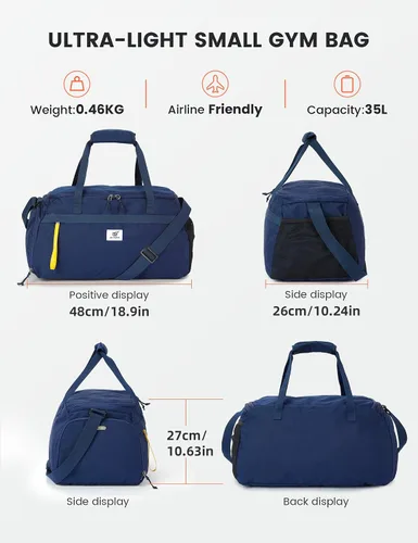 Vista 2 de SKYSPER Bolsa de gimnasio para hombres y mujeres con compartimento para zapatos, bolsa de lona de gimnasio de mano para viajes y deportes, bolsa