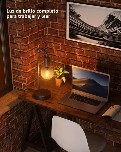 Vista 6 de ONEWISH Lámpara de mesa industrial para dormitorio, lámparas de noche modernas totalmente regulables con bombilla de luz cálida de 2700K