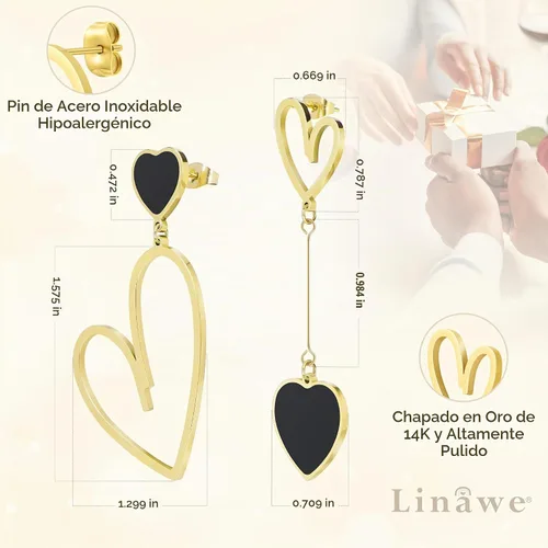 Vista 5 de Linawe Mismatched Heart Dangle Earrings for Women Trendy