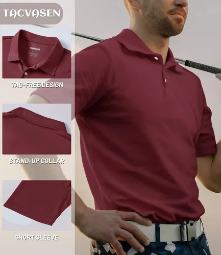 Vista 2 de TACVASEN Camisa de golf para hombre Dry Fit Polo de manga corta de rendimiento Polos de golf para hombres con cuello camisas de trabajo