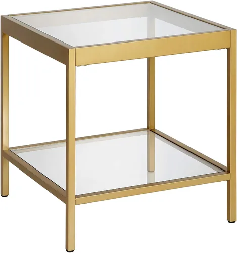 Vista 19 de Henn&Hart Mesa auxiliar cuadrada de 20 pulgadas de ancho en bronce ennegrecido, mesa para sala de estar, dormitorio Two-tiered glass shelves with