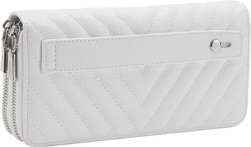 Vista 2 de Cartera de piel vegana con doble cremallera y correa de sujeción de mano Chevron Bordado Blanco