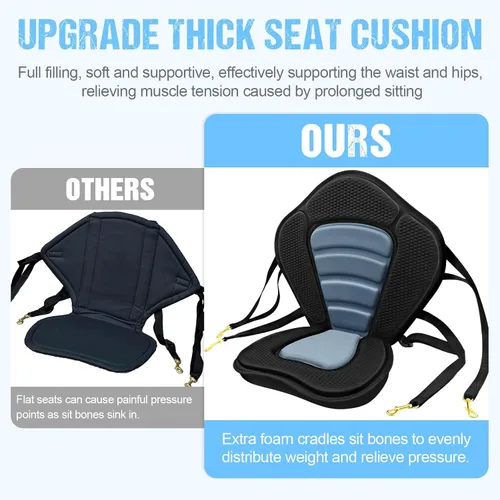 Vista 5 de Asiento de kayak acolchado de lujo para barco de pesca, asiento de canoa sentado en la parte superior, cómodo soporte de respaldo universal