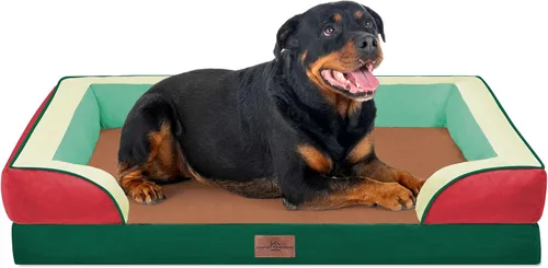Vista 218 de Comfort Expression - Cama ortopédica para perros medianos, 28 x 19 pulgadas, cama impermeable y de apoyo de espuma con cojines removibles, sofá