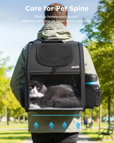 Vista 7 de Pecute - Mochila para mascotas, extensible con malla transpirable para perros pequeños, gatos, mochila para mascotas, para senderismo, viajes