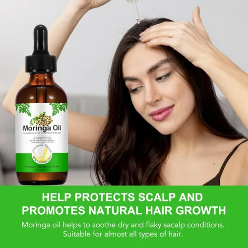 Vista 3 de Aceite de moringa para cabello, 2.02 onzas líquidas, aceite de semilla de moringa 100% natural sin refinar prensado en frío para cabello, cara