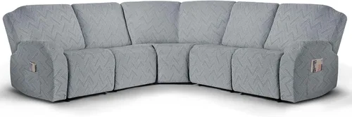 Vista 12 de Fundas de sofá modular de gran tamaño en forma de L para sofá reclinable de 5 asientos, fundas seccionales lavables y suaves extra grandes con Negro