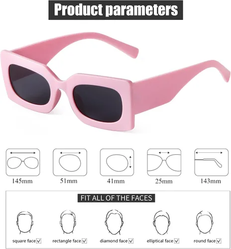 Vista 5 de JUDOO Gafas de sol rectangulares retro para mujer lentes ovaladas marco cuadrado rosa con protección UV400