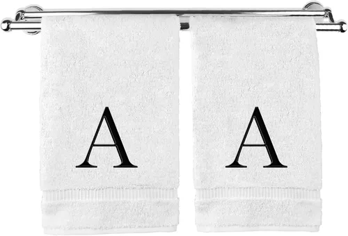 Vista 10 de Toalla de mano monogramada, regalo personalizado, juego de 2 - Toalla bordada con letra de bloque dorada - Extra absorbente 100% algodón turco