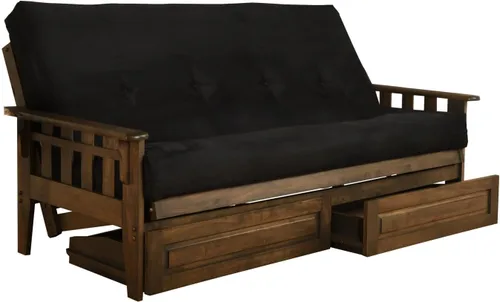 Vista 9 de FutonX - Juego de marco y colchón de nogal rústico con opción para añadir cajones, sofá cama futón de 8 pulgadas con resortes interiores de madera