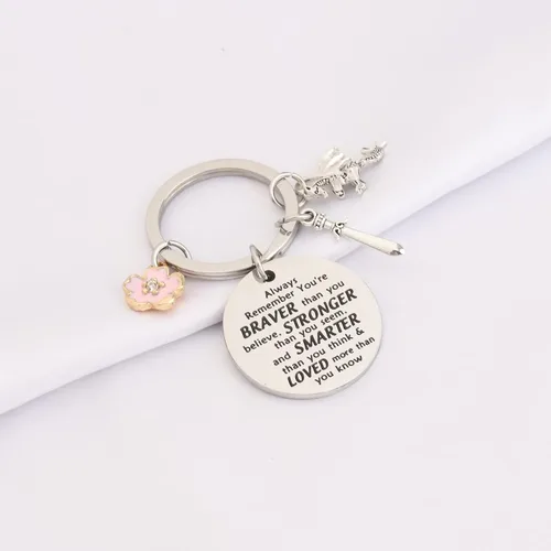 Vista 6 de KEYCHIN Llavero de la película Mu Lan y Mushu Dragon Fans Gift You Are Braver Stronger Smarter Than You Think Mu Lan Jewelry