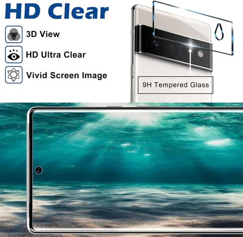 Vista 3 de [Paquete de 3+1] Protector de pantalla para Google Pixel 6 Pro, vidrio templado 9H, compatible con huellas dactilares ultrasónicas, curvado 3D