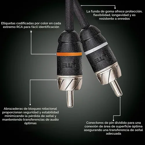 Vista 2 de Elite Audio Serie Premium 1.5 pies. Cable RCA de audio para auto de 2 canales – Blindado doble, cobre libre de oxígeno, cable de audio reductor