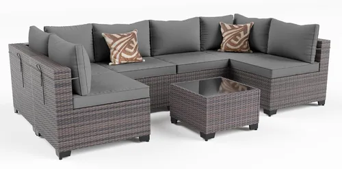Vista 62 de Kullavik - Juego de muebles para exterior de 6 piezas con sofá modular de ratán de polietileno, color negro
