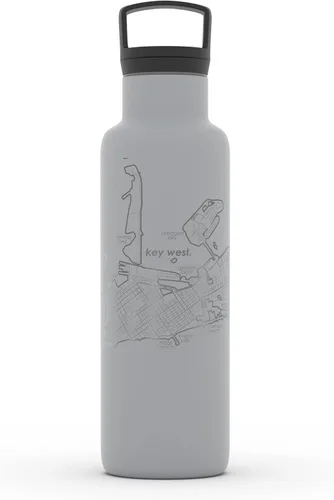 Vista 176 de Well Told Botella de agua aislada con mapa de Washington DC grabado, botella de acero inoxidable grabada (21 onzas, blanco) botella aislada de mapa