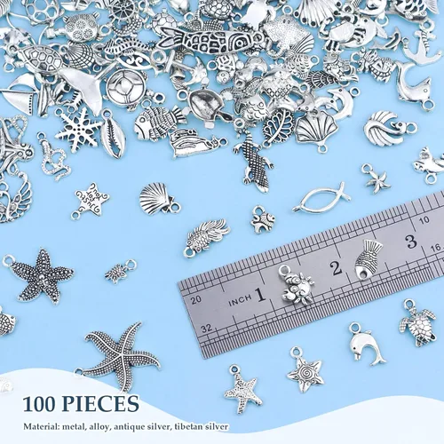 Vista 4 de JIALEEY Venta al por mayor 100 piezas mezcla de plata antigua encanto colgante colección DIY suministro de joyería para collar pulsera colgante