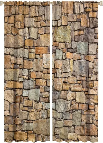 Vista 21 de Cortinas opacas para pared de ladrillo, rústicas, para pared de ladrillo, naranja y rojo, impresión artística para sala de estar, dormitorio