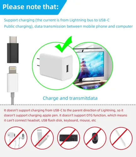 Vista 2 de zoyuzan Adaptador de cable de carga USB C macho a Lightning hembra, paquete de 3 unidades para iPhone compatible con Galaxy Note S10 S20 S21 S22 S23