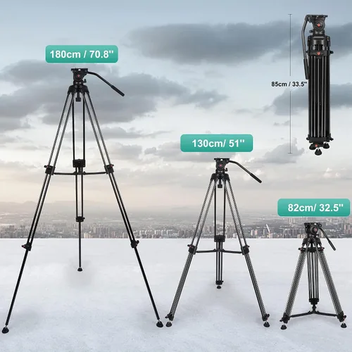 Vista 2 de YoTilon Trípode resistente, trípode de video profesional de 70.8 pulgadas con cabezal fluido y carga máxima de 17.6 libras, placa QR universal