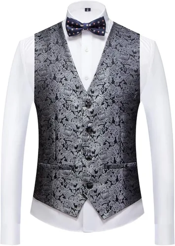 Vista 5 de Elegant Jacquard Esmoquin para hombre de 3 piezas, azul Francia