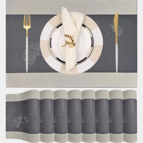 Vista 89 de PIGCHCY Camino de mesa de 72 pulgadas, centro de mesa, juego de manteles individuales de vinilo tejido resistente al calor lavables (champán)