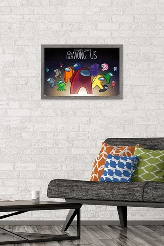 Vista 2 de Among Us - Póster de pared espacial, 22.4 pulgadas de largo x 14.7 pulgadas de ancho, versión enmarcada de madera de granero Versión enmarcada