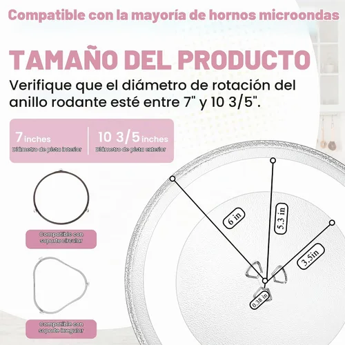 Vista 3 de Placa giratoria de vidrio para microondas W10337247 de 12 pulgadas apta para placa de vidrio de microondas Whirlpool - Reemplazar la bandeja