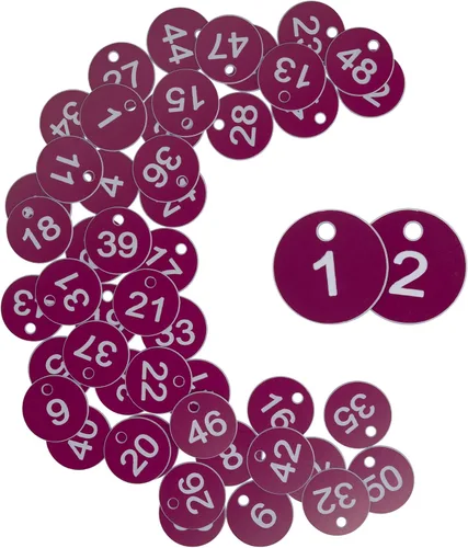 Vista 13 de Etiquetas de plástico para números de identificación, etiquetas grabadas sin llaveros (1-50, negro)