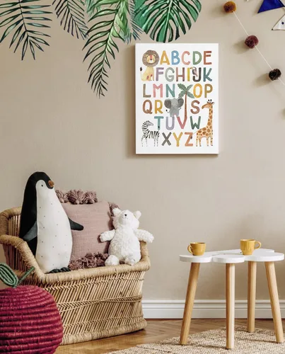 Vista 3 de Póster ABC para decoración de pared de cuarto de bebé, arte bohemio del alfabeto para pared de aula, arte de pared de niños de animales de safari