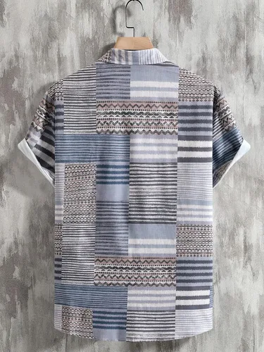 Vista 2 de GORGLITTER Camisa de manga corta con estampado gráfico geográfico y botones para hombre