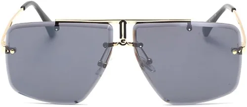 Vista 2 de Junsika Gafas de sol cuadradas sin montura de gran tamaño para hombre, diseño retro de moda